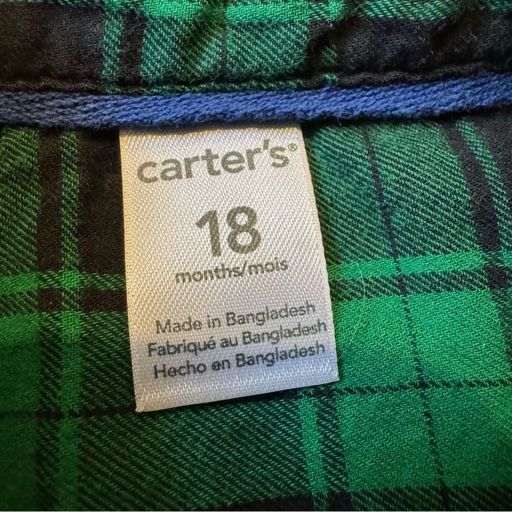 Carter's Green and Blue Plaid Button Down Shirt π - 18 Month - Picture 2 of 3